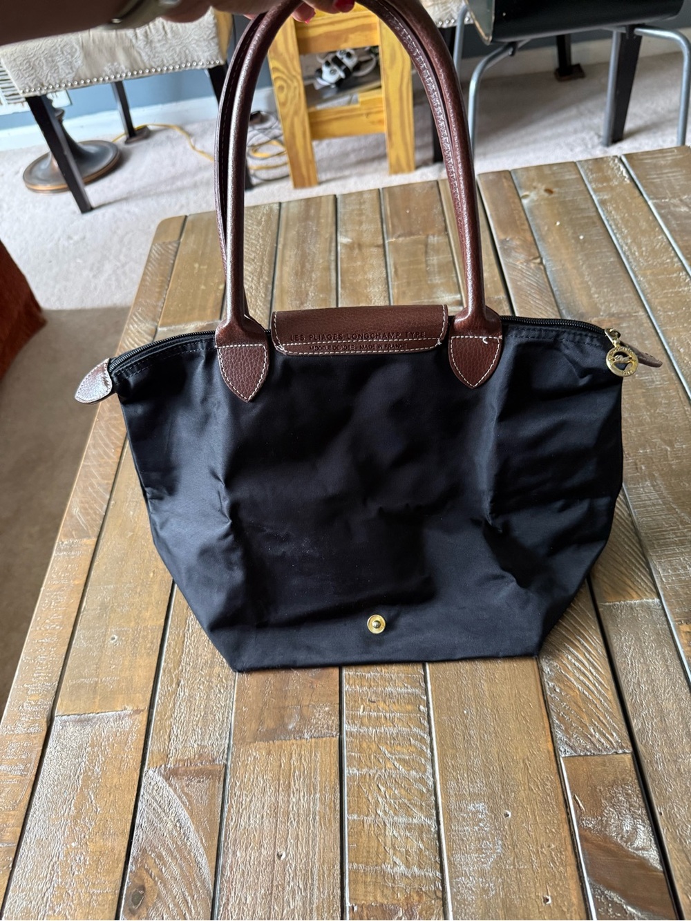 Longchamp Black Nylon Tote with Brown Leather Trim - Picture 2 of 16